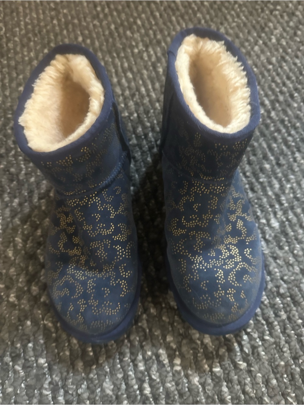 Ugg Women's Navy Faux Fur Lined Winter Boots with Gold Dot Pattern
